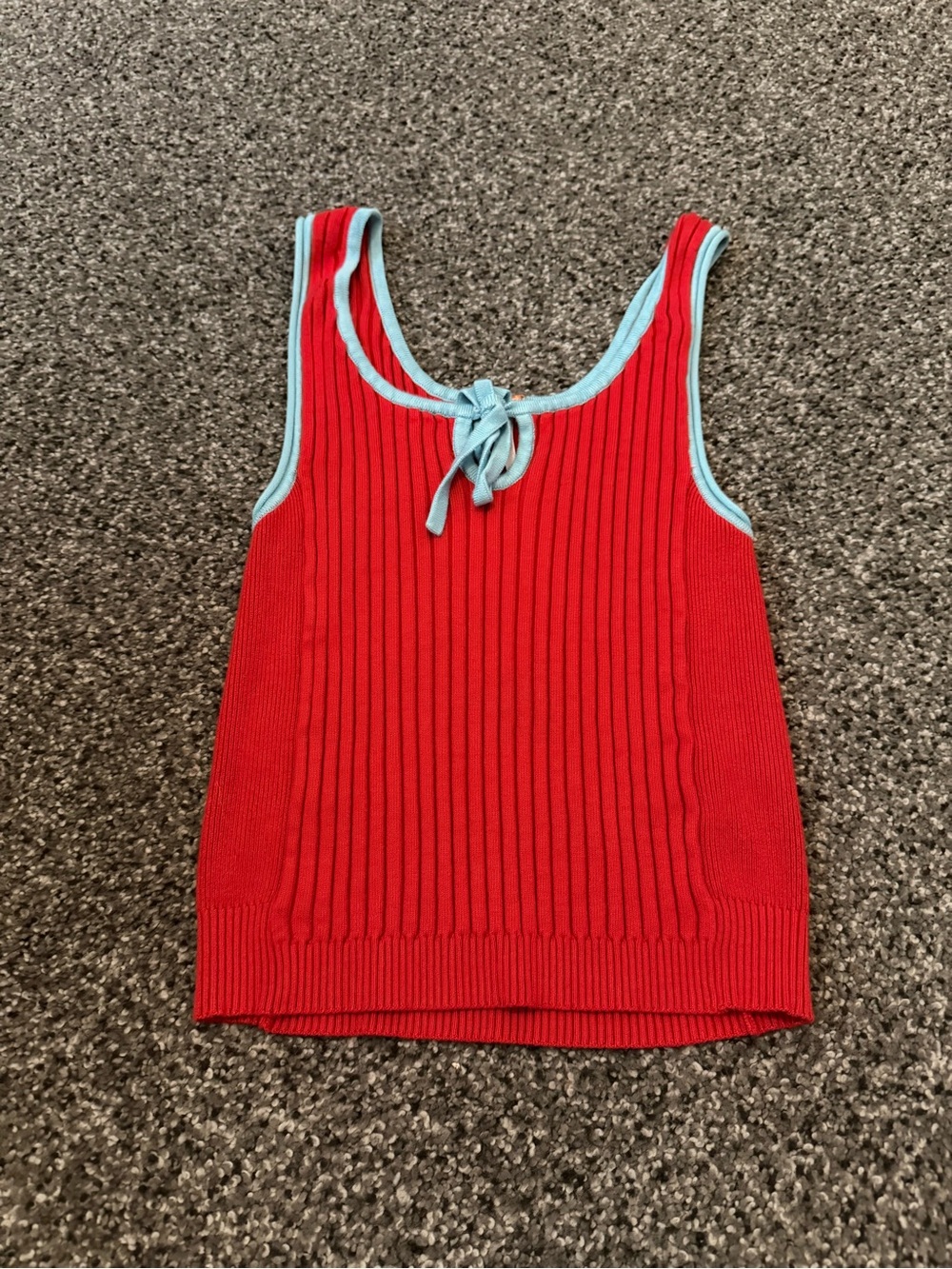 Free People Red Ribbed Tank with Light Blue Trim